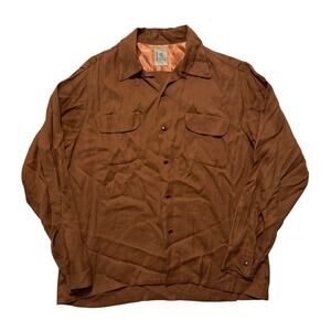 VTG 50’s 60’s Ivanhoe by Artvogue Gaberdine Button Up Shirt Men’s L Brown